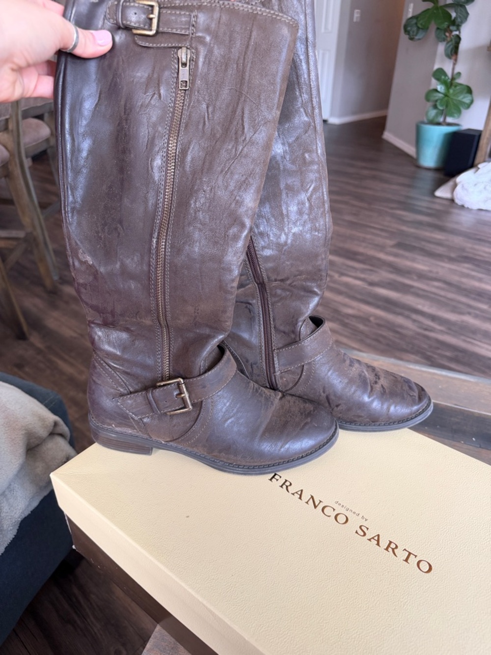 Franco Sarto Dark Brown Leather Knee-High Boots